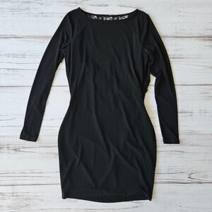 Jennifer Lopez Sheer Lace Back Long Sleeve Black Dress sz M